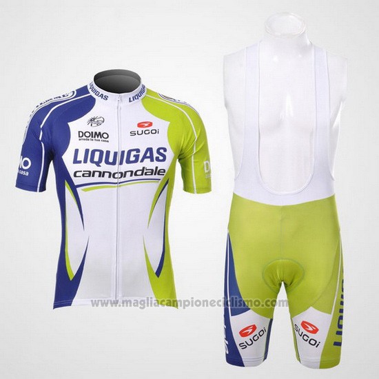 2012 Abbigliamento Ciclismo Liquigas Cannondale Verde e Bianco Manica Corta e Salopette